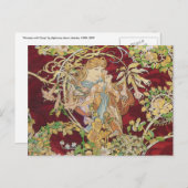 アールヌーボーはがき:ミュシャ-デイジー付き女性 ポストカード (正面/裏面)