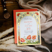 アールヌーボーはっきりしたブライトポピー結婚ズワイルドフラワー 箔招待状