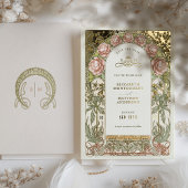 アールヌーボーは日付の金結婚箔を保存 箔招待状