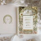 アールヌーボーは日付の金結婚箔を保存 箔招待状