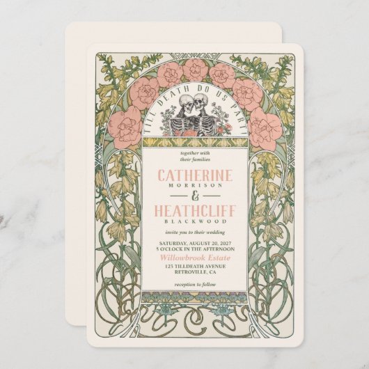 アールヌーボーは死ぬまで我々の一部結婚 招待状 (正面/裏面)