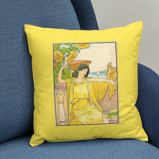 アールヌーボーひまわりの女性 クッション