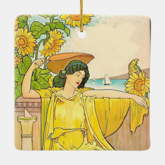 アールヌーボーひまわりの女性 セラミックオーナメント (裏面)