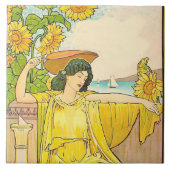 アールヌーボーひまわりの女性 タイル (正面)