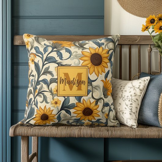 アールヌーボーひまわりモノグラムの クッション