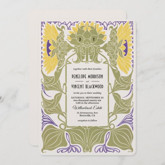 アールヌーボーひまわり夏結婚式招待状 招待状 (正面/裏面)
