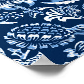 アールヌーボーひまわり、ダークブルーとホワイトポスター ポスター (角)