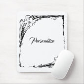 アールヌーボーゆり花エレガント白黒フローラ マウスパッド (マウス)