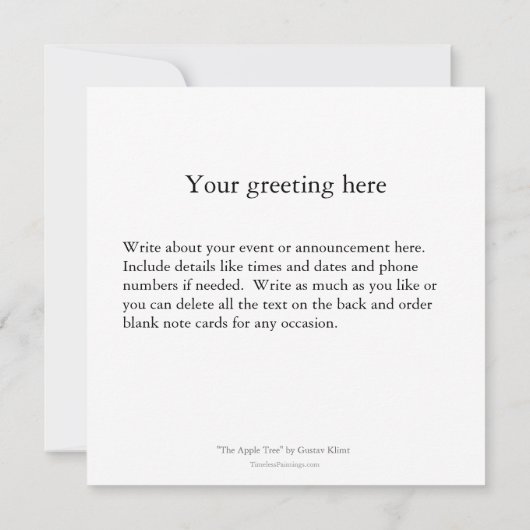 アールヌーボーを絵を描くグスタフのクリムトりんごの木 案内状 (裏面)