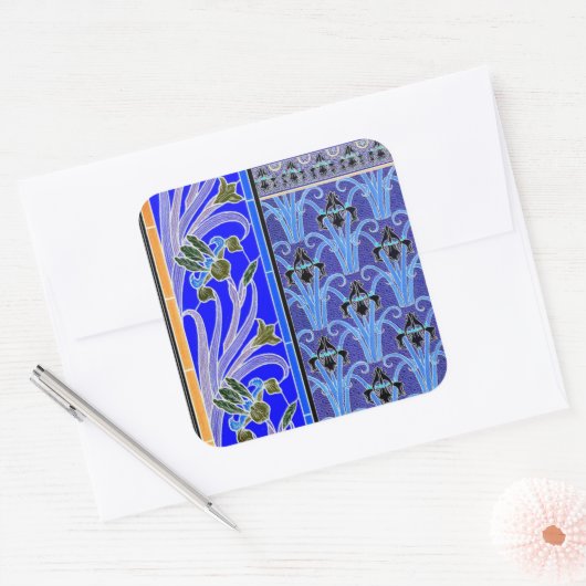 アールヌーボーアイリスエレガントトフローラ芸術織物 スクエアシール (封筒)