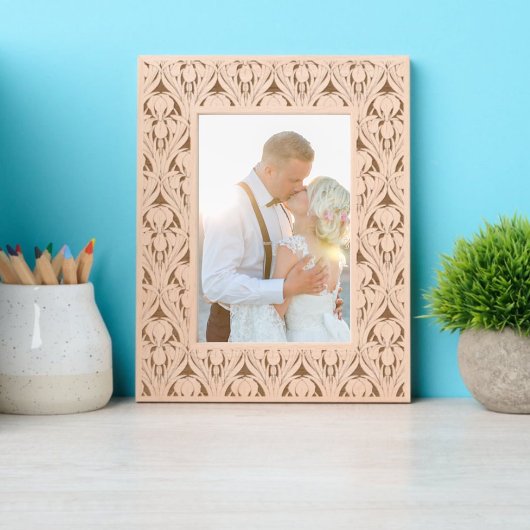 アールヌーボーアイリスフローラ&葉パターン レーザー彫刻フレーム