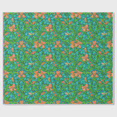 アールヌーボーアイリスプリントオレンジアンドターコイズ ラッピングペーパー (フラット)