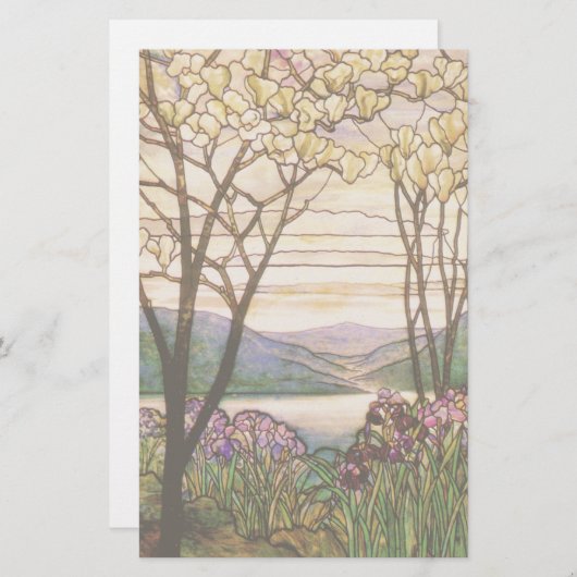 アールヌーボーアイリスマグノリアフラワーフローラ文房具 便箋 (正面/裏面)