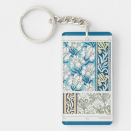 アールヌーボーアイリスリーフローラテキスタイルアートキーチェーン キーホルダー