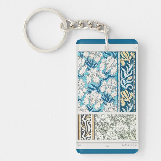 アールヌーボーアイリスリーフローラテキスタイルアートキーチェーン キーホルダー (正面)