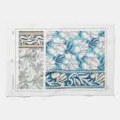 アールヌーボーアイリスリーフローラテキスタイルアートブルー キッチンタオル (横)