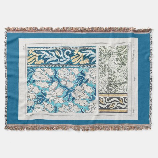 アールヌーボーアイリスリーフローラ織物芸術 スローブランケット (正面)