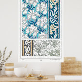 アールヌーボーアイリスリーフローラ織物芸術 ポスター (キッチン)