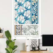 アールヌーボーアイリスリーフローラ織物芸術 ポスター (ホームオフィス)