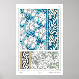 アールヌーボーアイリスリーフローラ織物芸術 ポスター