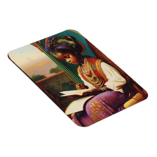 アールヌーボーアフリカ系アメリカ人読の少女の本 マグネット (右側)