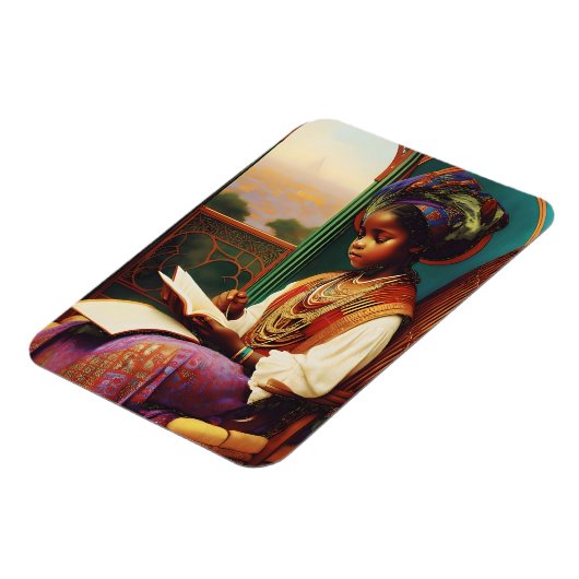 アールヌーボーアフリカ系アメリカ人読の少女の本 マグネット (左側)