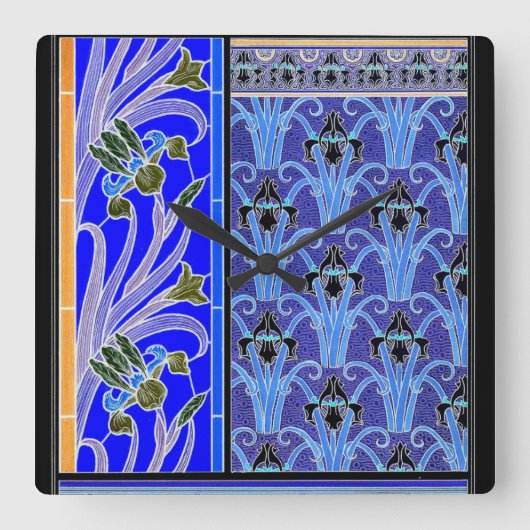 アールヌーボーアヤメエレガントヴィンテージフローラ スクエア壁時計 (正面)