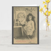 アールヌーボーアルフォンスミュシャの女性アートモデル カード (黄色い花)