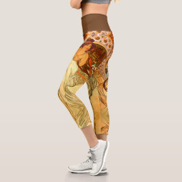 アールヌーボーアルフォンスミュシャエレガントヴィンテージ女性 カプリレギンス