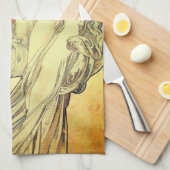 アールヌーボーアルフォンスミュシャエレガントヴィンテージ女性 キッチンタオル (四つ折り)