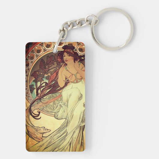 アールヌーボーアルフォンスミュシャエレガントヴィンテージ女性 キーホルダー (裏面)