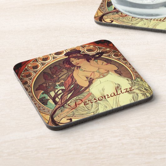 アールヌーボーアルフォンスミュシャエレガントヴィンテージ女性 コースター (左側)