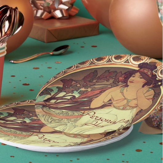 アールヌーボーアルフォンスミュシャエレガントヴィンテージ女性 ペーパープレート