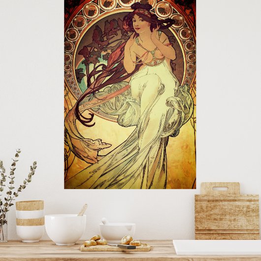 アールヌーボーアルフォンスミュシャエレガントヴィンテージ女性 ポスター (キッチン)