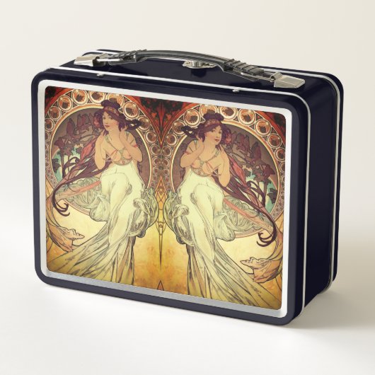 アールヌーボーアルフォンスミュシャエレガントヴィンテージ女性 メタルランチボックス (裏面)