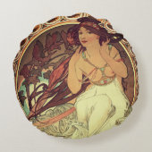アールヌーボーアルフォンスミュシャエレガントヴィンテージ女性 ラウンドクッション (裏面)