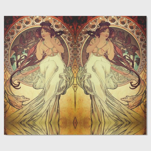アールヌーボーアルフォンスミュシャエレガントヴィンテージ女性 ラッピングペーパー (フラット)