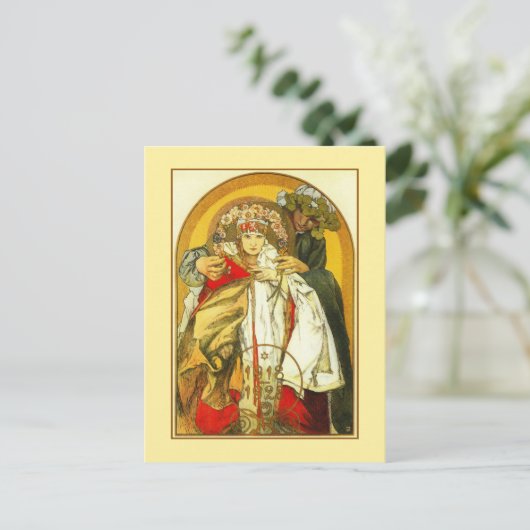 アールヌーボーアルフォンスミュシャチェコ共和国の誕生日 ポストカード (スタンド正面)