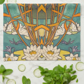 アールヌーボーアルフォンスミュシャフラワーポンドラゴンフライ キッチンタオル (折り畳み)