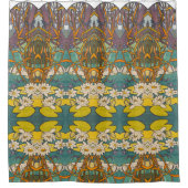 アールヌーボーアルフォンスミュシャフラワーポンドラゴンフライ シャワーカーテン (正面)