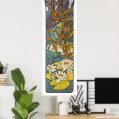 アールヌーボーアルフォンスミュシャフラワーポンドラゴンフライ ポスター (ホームオフィス)