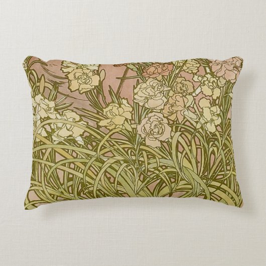 アールヌーボーアルフォンスミュシャフローラカーネーション花 アクセントクッション (正面)