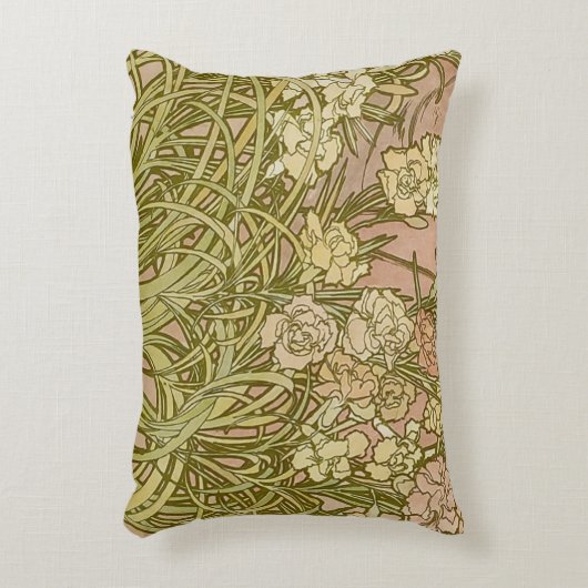 アールヌーボーアルフォンスミュシャフローラカーネーション花 アクセントクッション (正面(垂直))