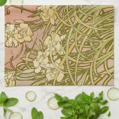 アールヌーボーアルフォンスミュシャフローラカーネーション花 キッチンタオル (折り畳み)