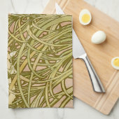 アールヌーボーアルフォンスミュシャフローラカーネーション花 キッチンタオル (四つ折り)