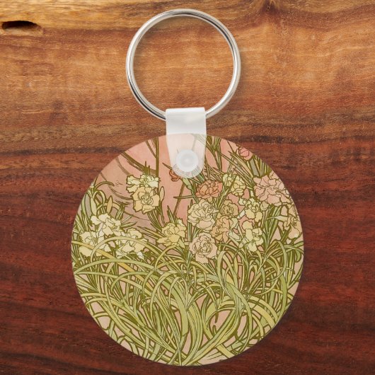 アールヌーボーアルフォンスミュシャフローラカーネーション花 キーホルダー (正面)