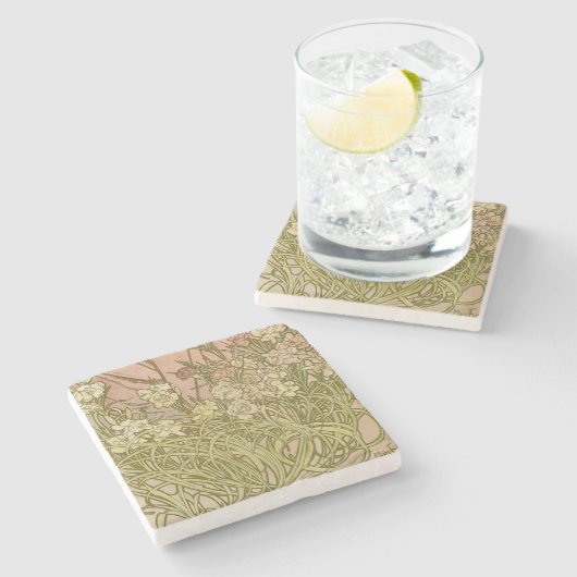 アールヌーボーアルフォンスミュシャフローラカーネーション花 ストーンコースター (横)