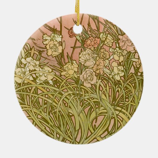 アールヌーボーアルフォンスミュシャフローラカーネーション花 セラミックオーナメント (裏面)