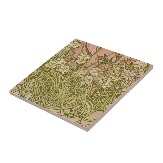 アールヌーボーアルフォンスミュシャフローラカーネーション花 タイル (側面)