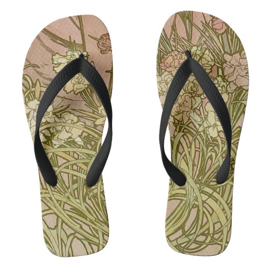アールヌーボーアルフォンスミュシャフローラカーネーション花 ビーチサンダル (フットベッド)
